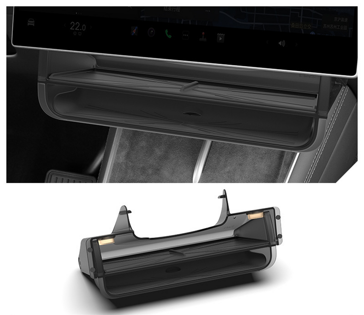 Under-Screen Storage Tray (Translucent Smoked Black) for Tesla Model 3 Highland / Model Y Juniper / Model Y L