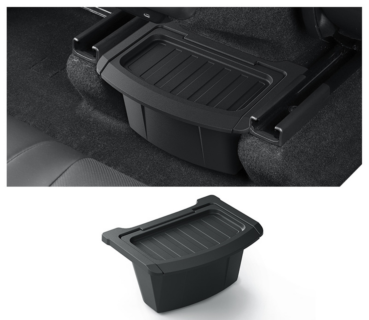 Rear Seat Floor Center Storage Box with Flip-Top Lid (TPE) for Tesla Model Y Juniper