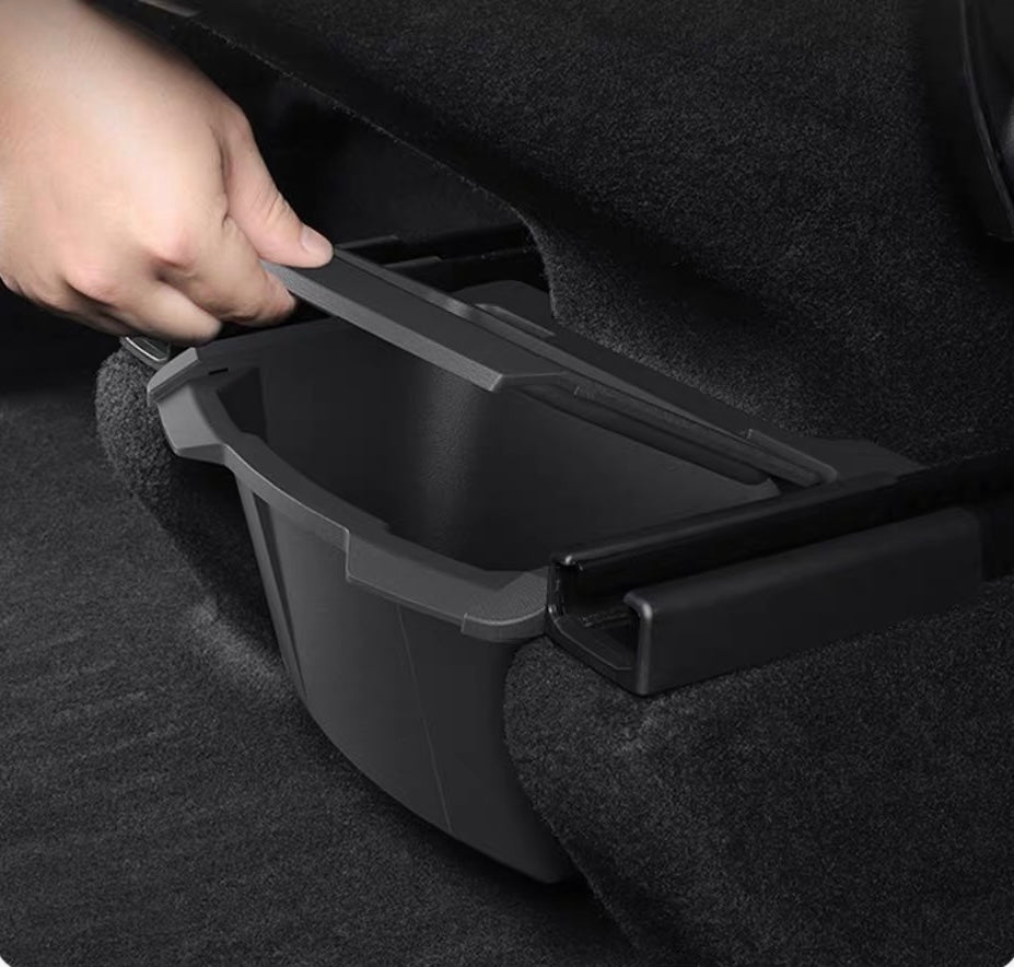 Rear Seat Floor Center Storage Box with Flip-Top Lid (TPE) for Tesla Model Y Juniper
